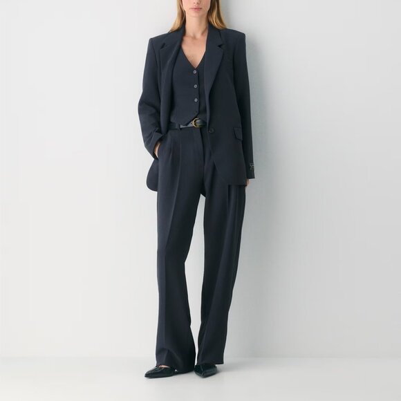 Aritzia The Effortless Pant, High-Waisted Wide Leg Crepe Trousers in Blue, sz 0 - Picture 2 of 16